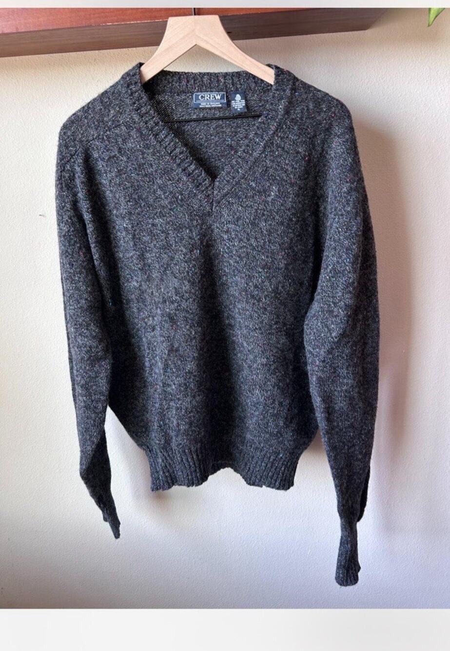 Crew Men's XL Gray Wool Knit V-Neck Long Sleeve Pullover Sweater
